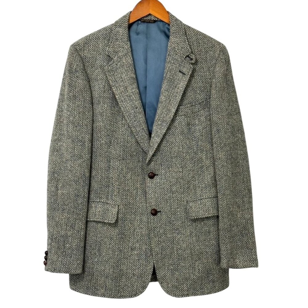 Vintage Harris Tweed Cricketeer Mens Blazer Sport Coat Wool Blue Gray Size 42R?